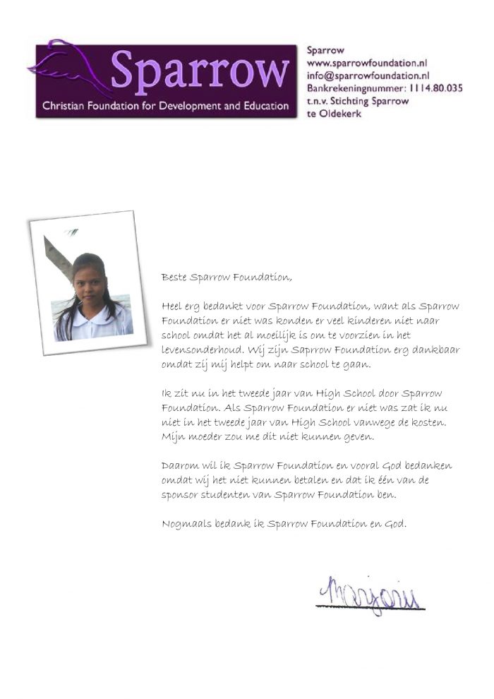 Bedankbrief Marjorie aug 2012 | stichting Sparrow Bedankbrief Marjorie aug 2012 | stichting Sparrow