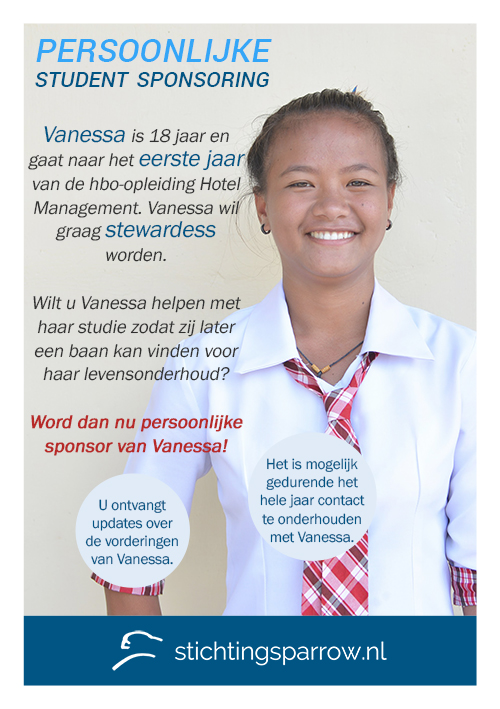 Vanessa - Persoonlijke sponsoring stichting Sparrow