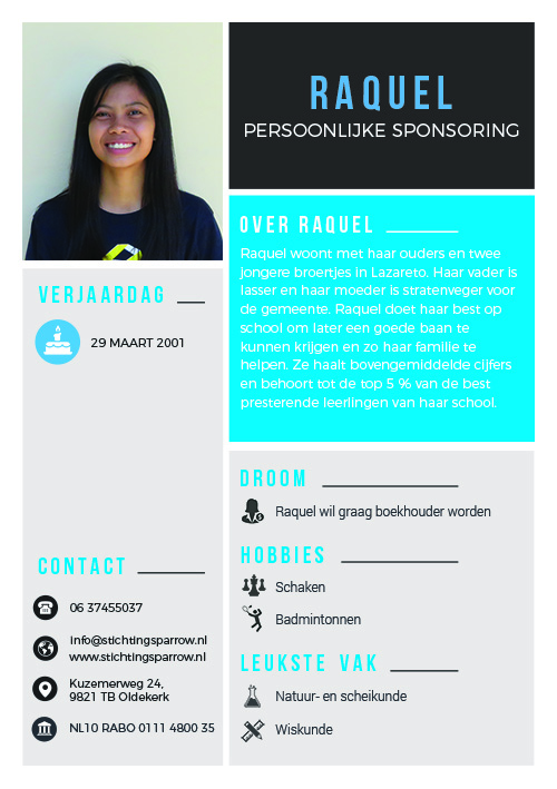 Profiel sponsoring RAQUEL stichting Sparrow