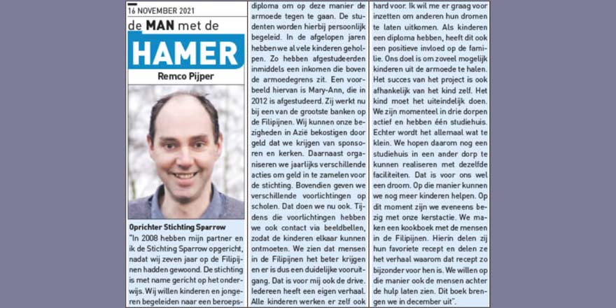 De man met de hamer – Interview de Streekkrant – stichting Sparrow